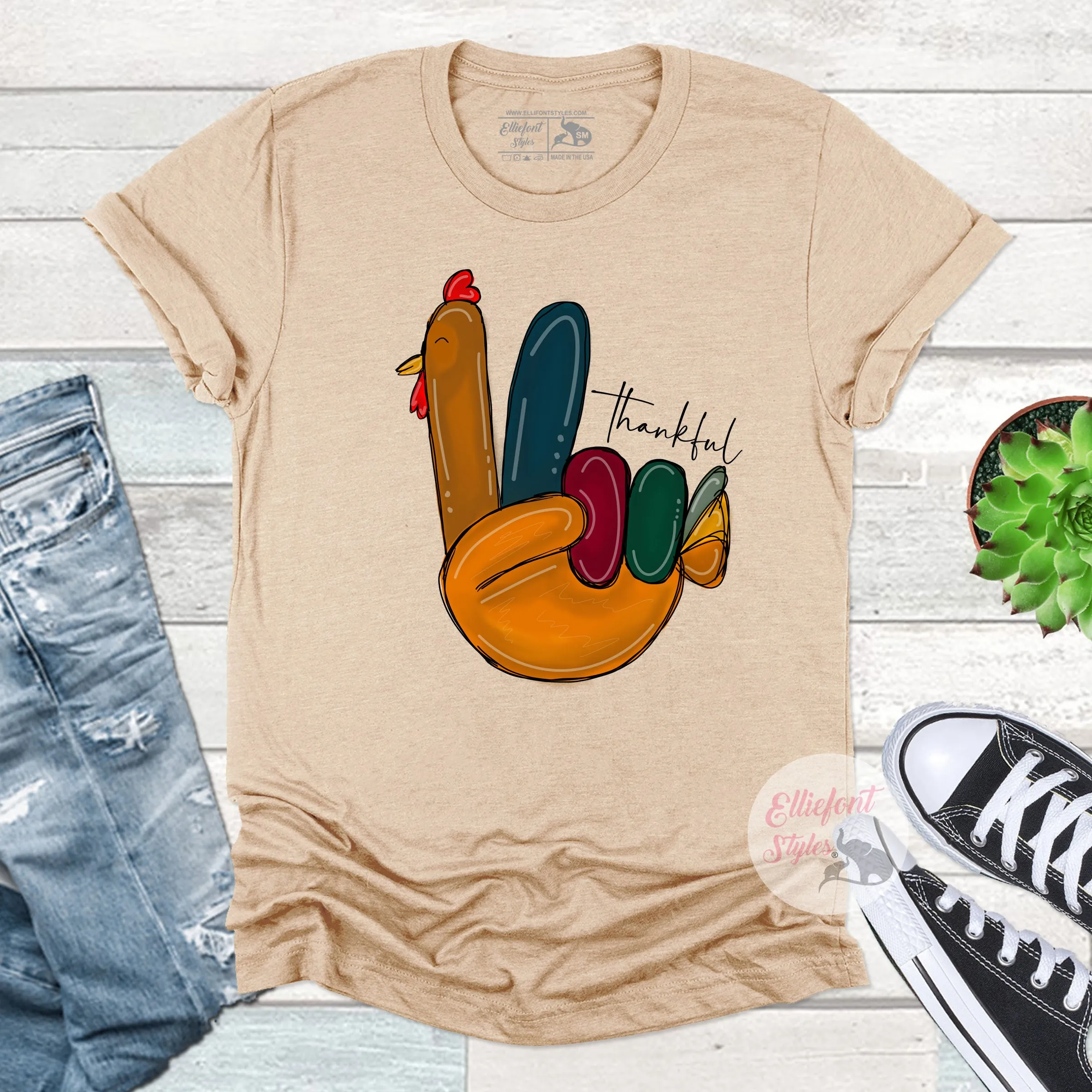 Turkey Hand Peace Shirt Thankful