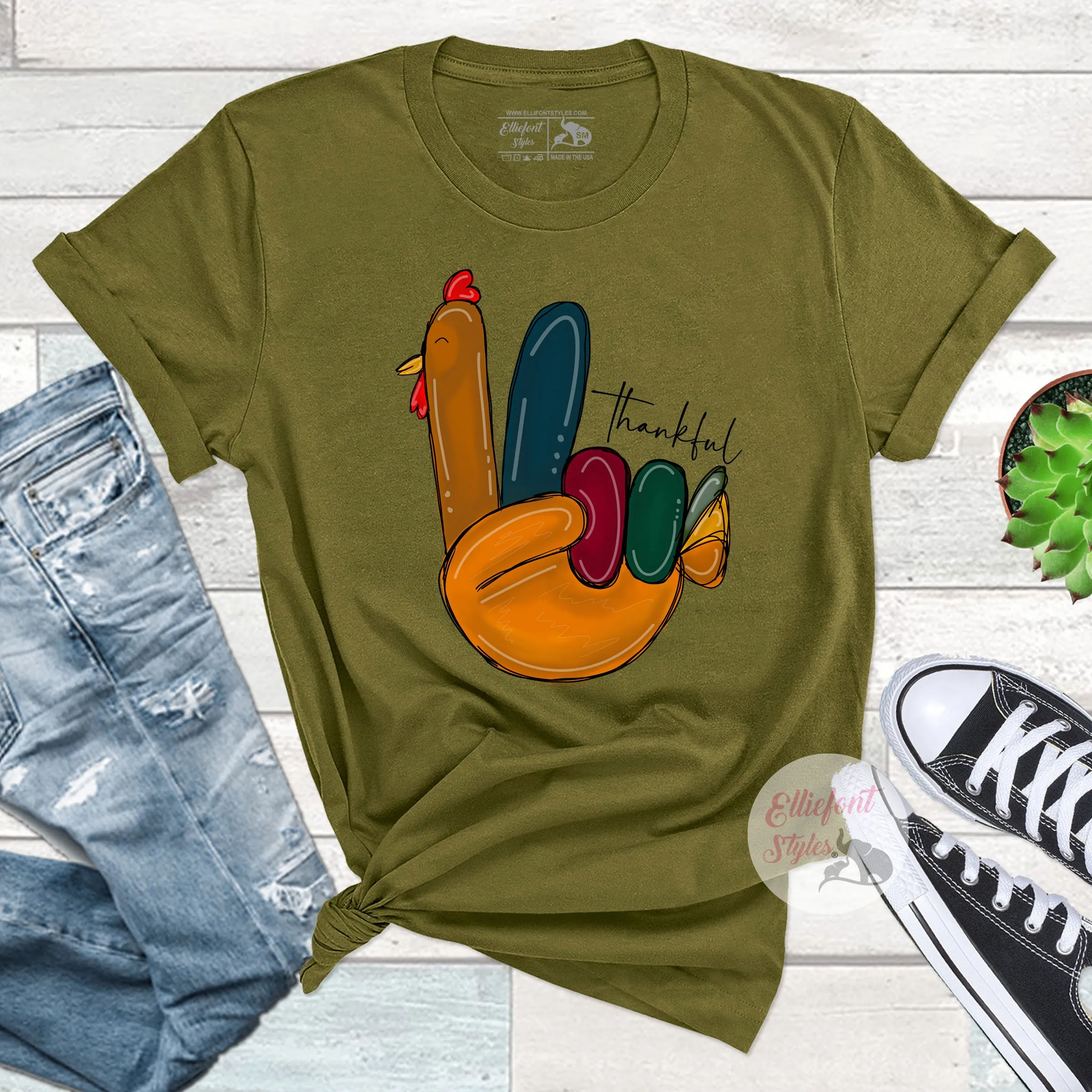 Turkey Hand Peace Shirt Thankful