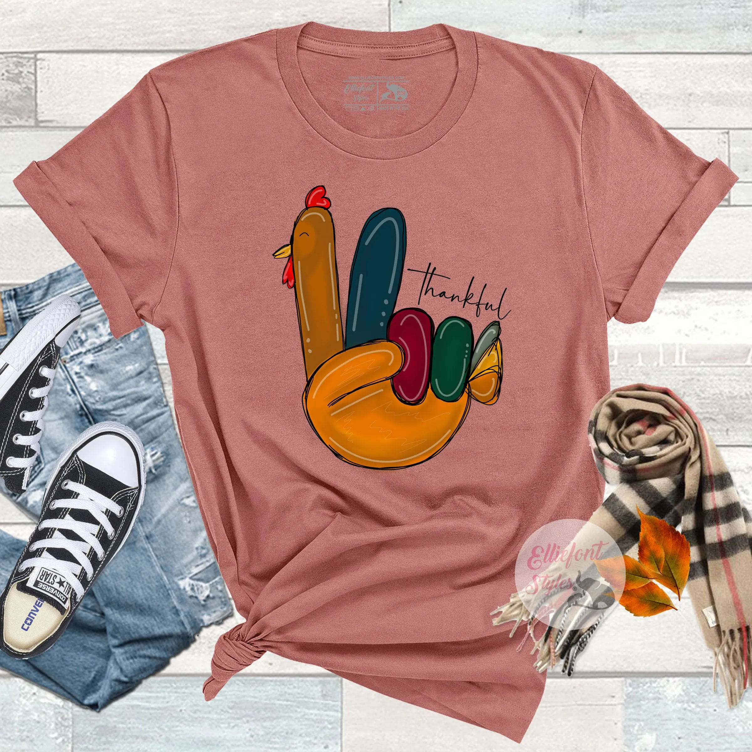 Turkey Hand Peace Shirt Thankful