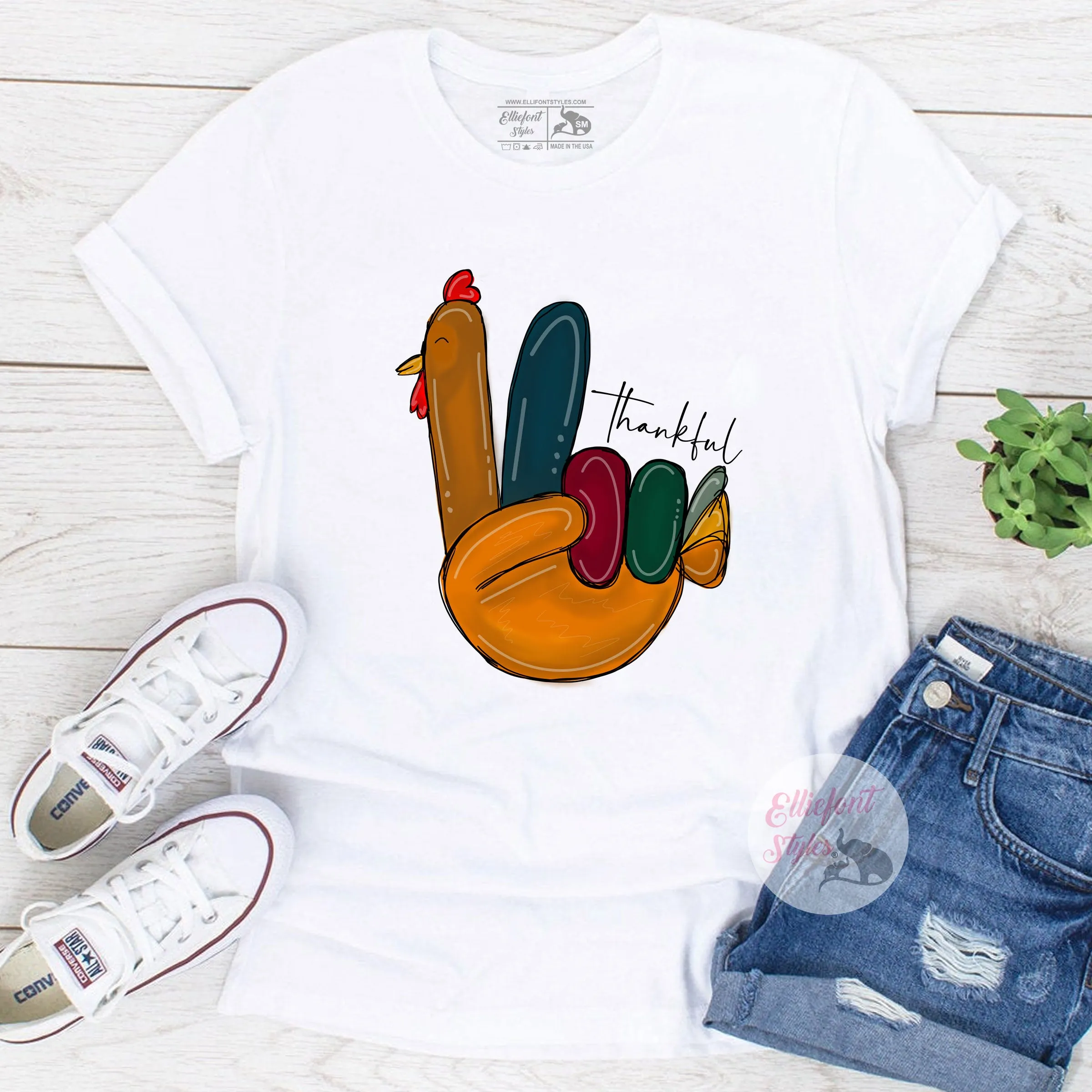 Turkey Hand Peace Shirt Thankful