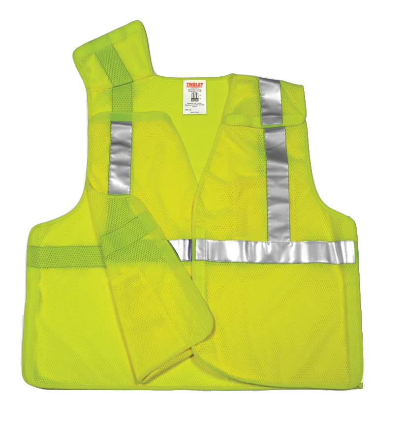 Type R Class 2 5 Point Breakaway Vest - Fluorescent Yellow-Green - Polyester Mesh - Hook & Loop Closure - Breakaway Hook & Loop at Shoulders, Sides and Front - 2 Interior Pockets - Silver Reflective Tape