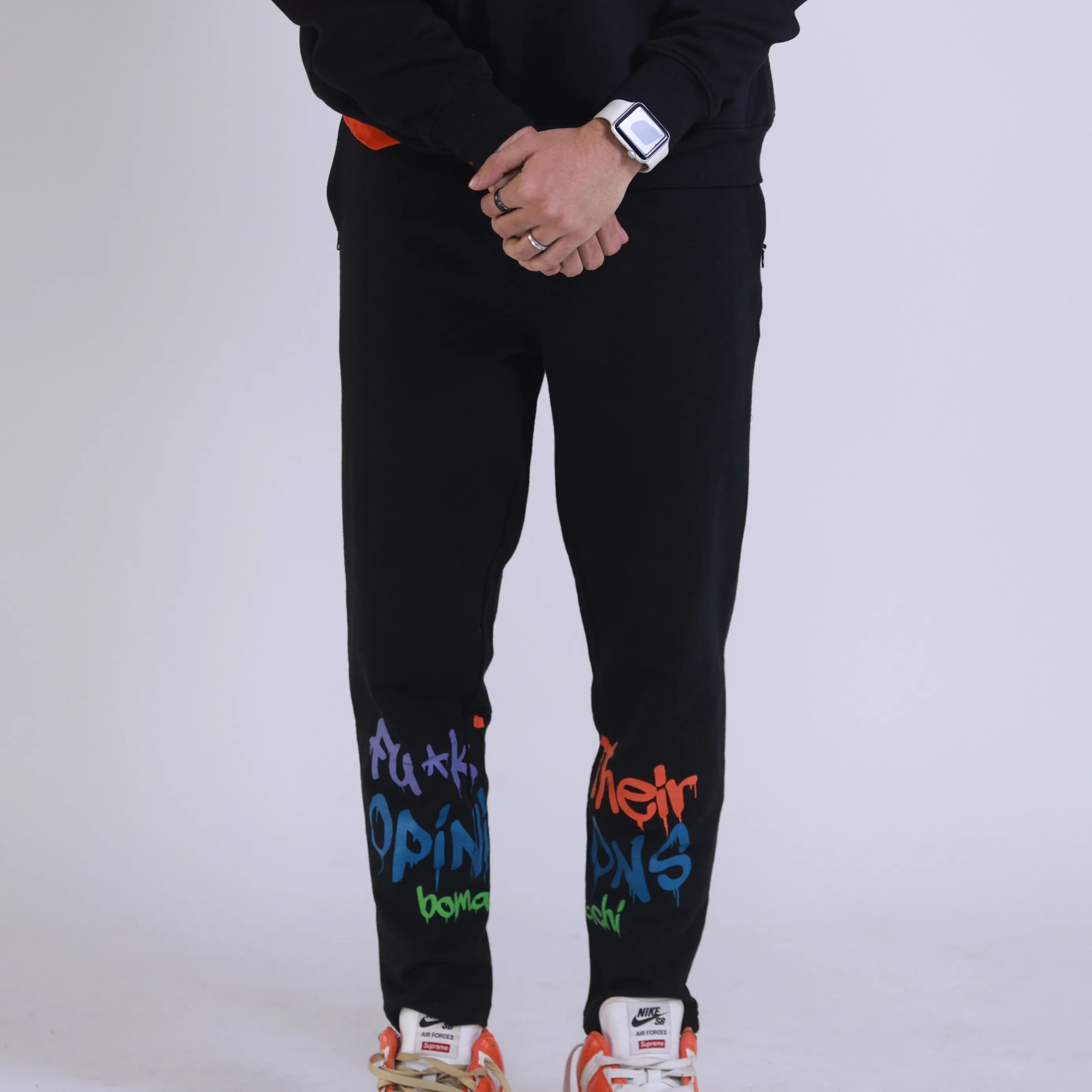 Unisex FTO multi-color Printed Joggers Black