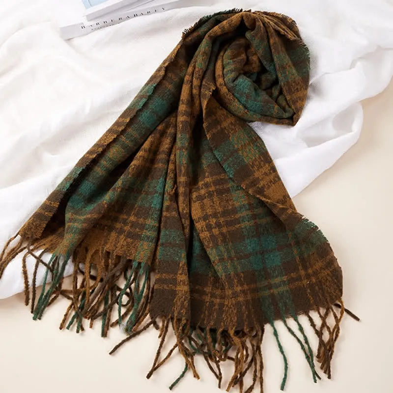 Unisex Luxury British Style Plaid Pattern Tassle Scarf