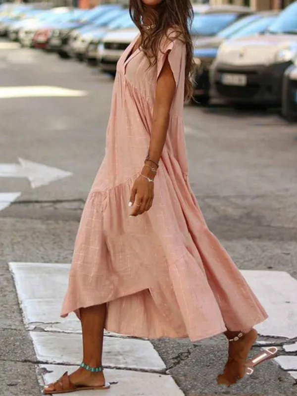 V-Neck Irregular Long Swing Dress