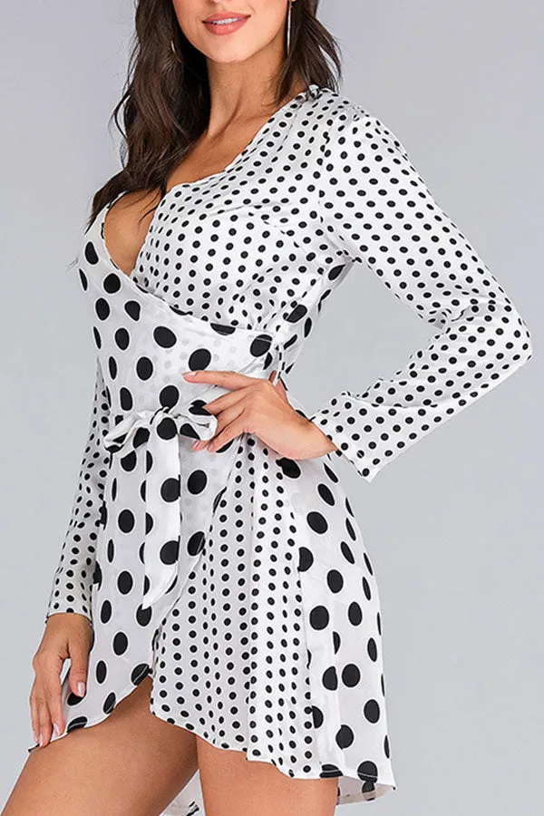 V-Neck Polka Dot Wrap Dress