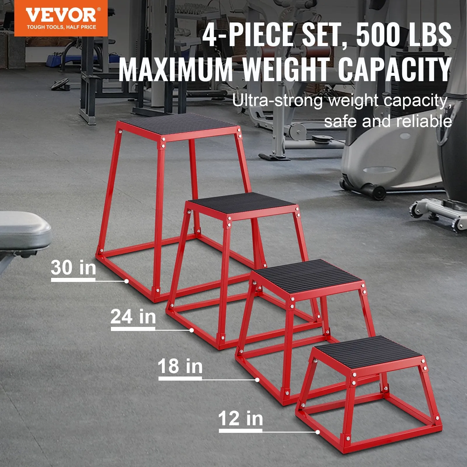 Vevor Plyometric Jump Boxes 12" 18" 24" 30" Anti-Slip Step Up Box Set 4 PCS New