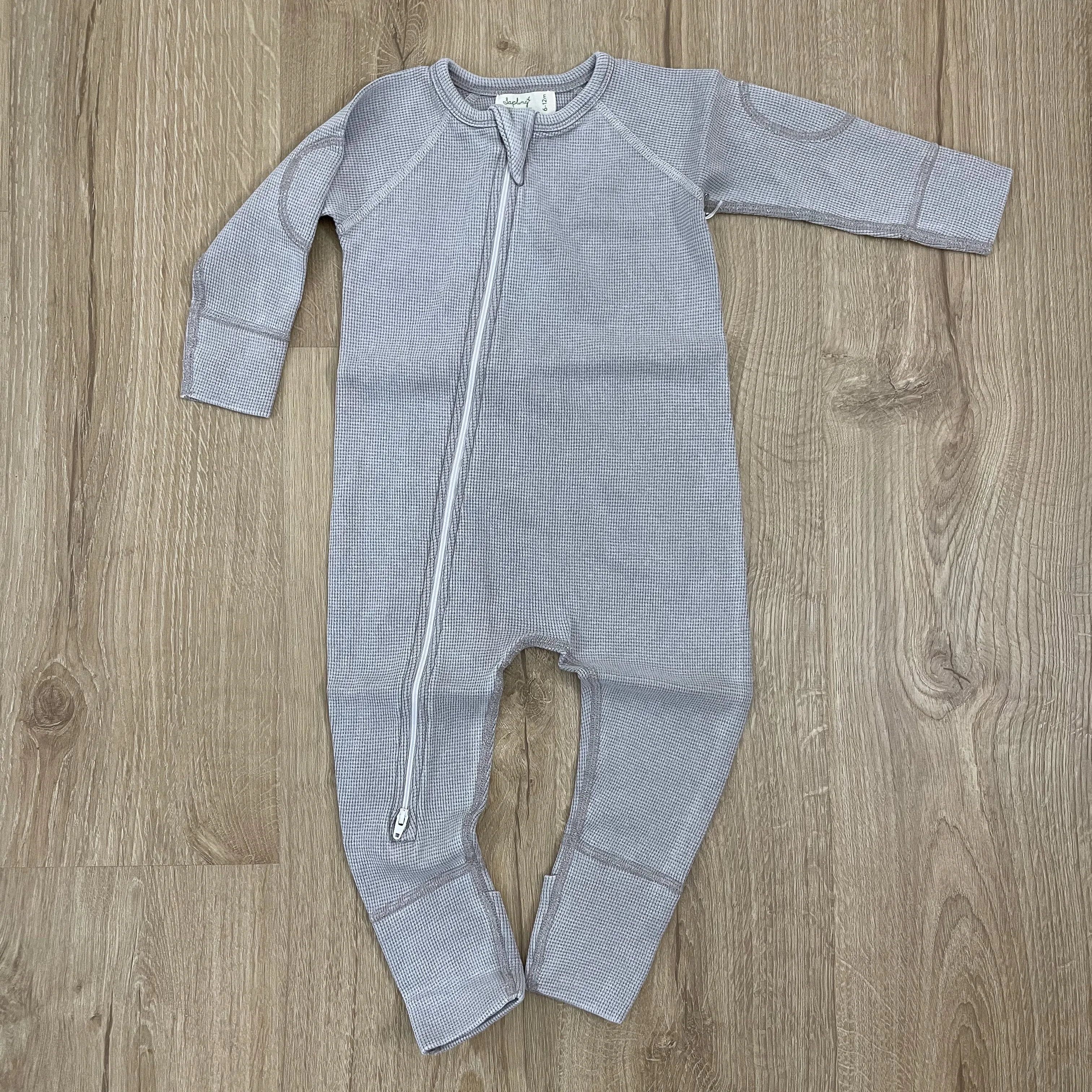 Vintage Grey Waffle Zip Romper