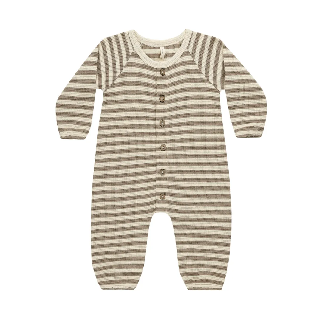 Waffle Long Sleeve Jumpsuit - Olive Stripe