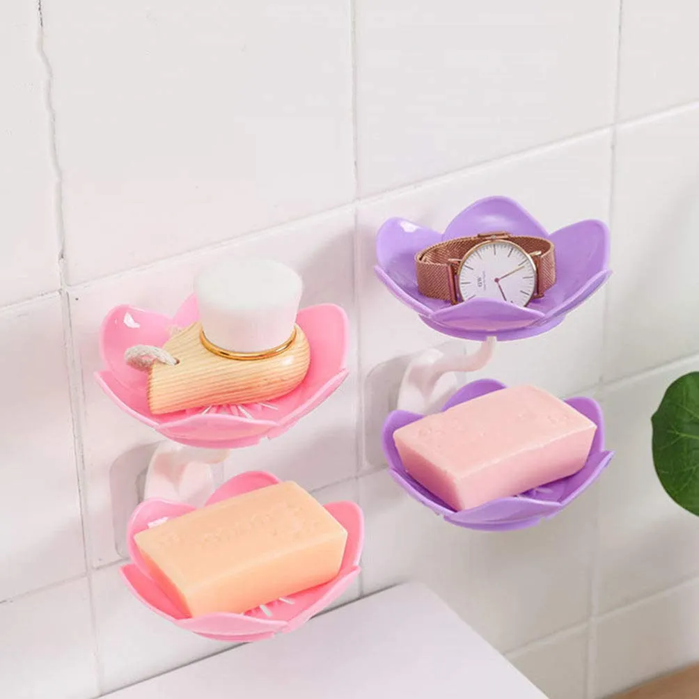 Wall- Mounted Drain Soap Box Double Layer Flower Shaped Soap Tray Removable Soap Dish Non- Slip Storage Self- Adhesive Bathroom Accessories