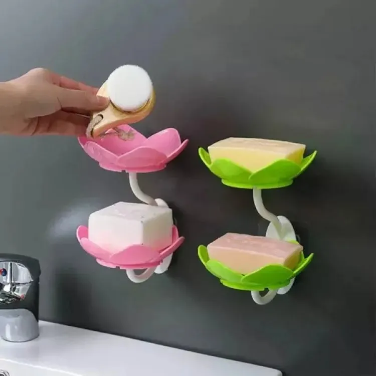 Wall- Mounted Drain Soap Box Double Layer Flower Shaped Soap Tray Removable Soap Dish Non- Slip Storage Self- Adhesive Bathroom Accessories