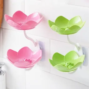 Wall- Mounted Drain Soap Box Double Layer Flower Shaped Soap Tray Removable Soap Dish Non- Slip Storage Self- Adhesive Bathroom Accessories