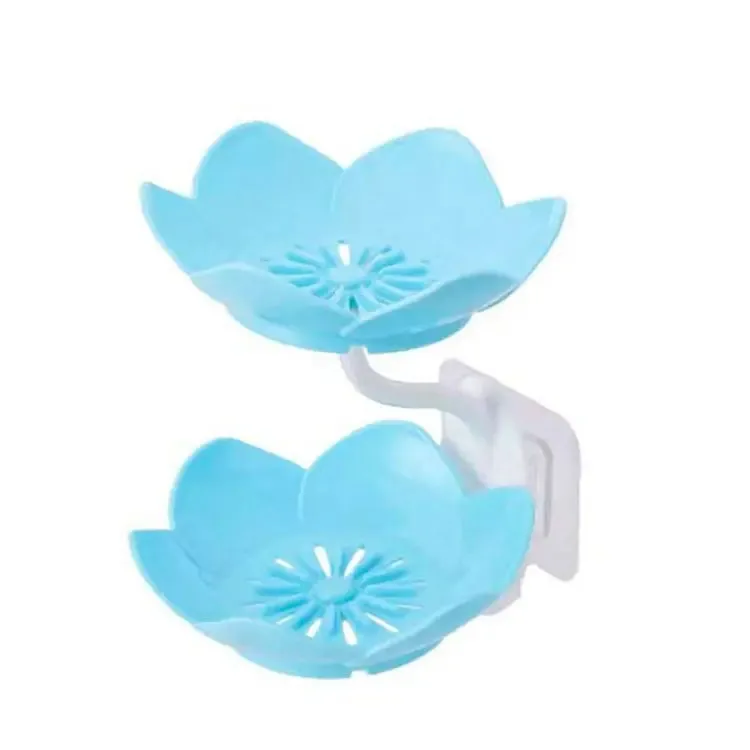 Wall- Mounted Drain Soap Box Double Layer Flower Shaped Soap Tray Removable Soap Dish Non- Slip Storage Self- Adhesive Bathroom Accessories