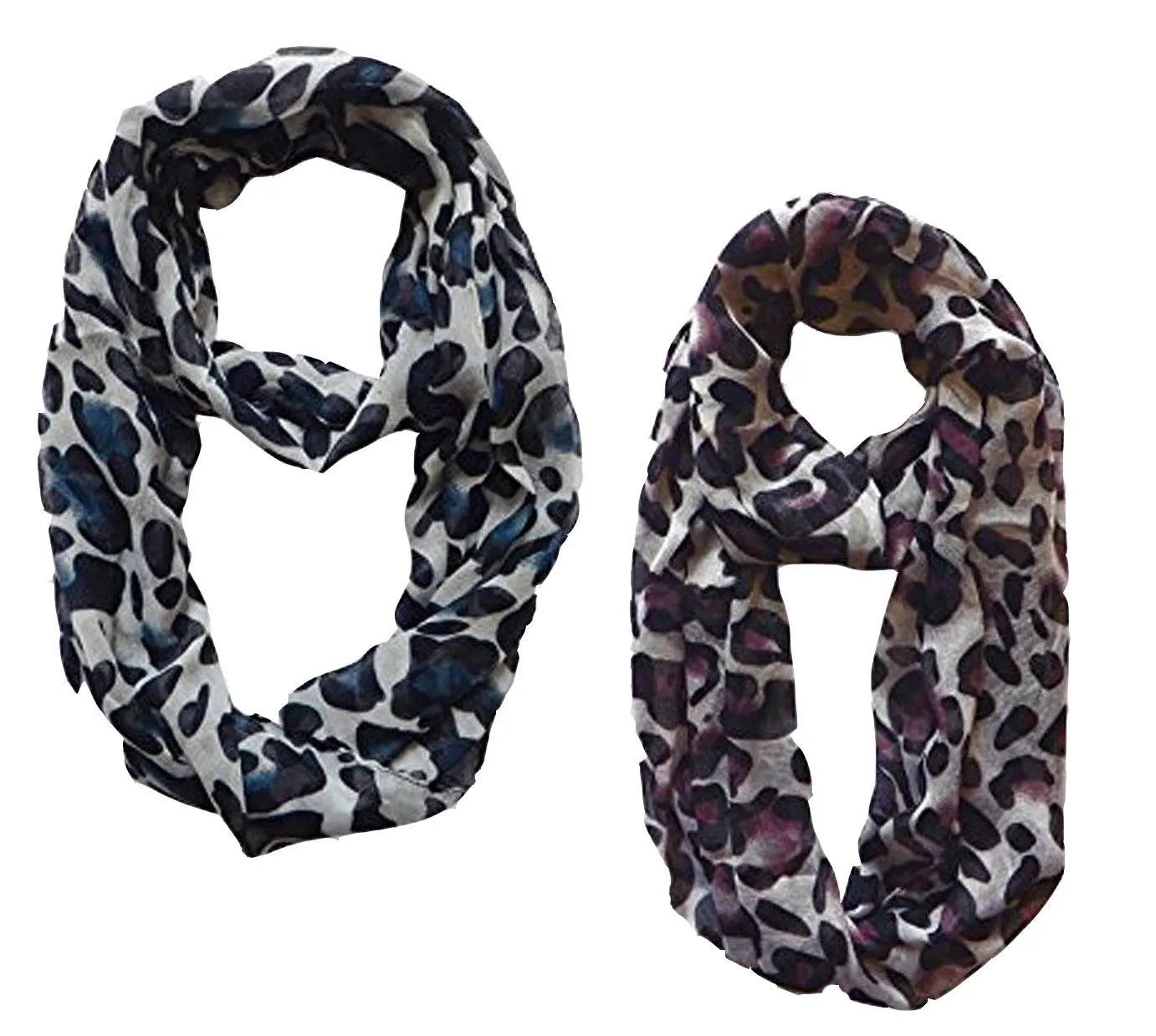 White & Purple Women's Retro Fashion Two Tone Animal Print Infinity Loop Scarf