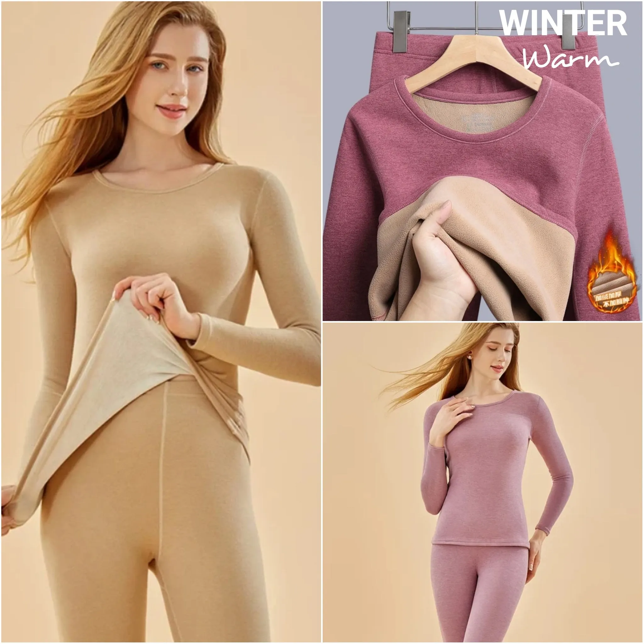 Winter Velvet Thermal Ladies Underwear Set - Shirt Pant inner wear