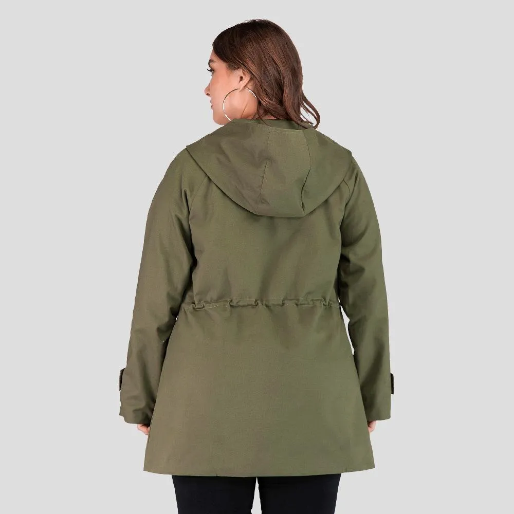 Women Army Green Long Sleeves Hoodies Overcoat for Winter