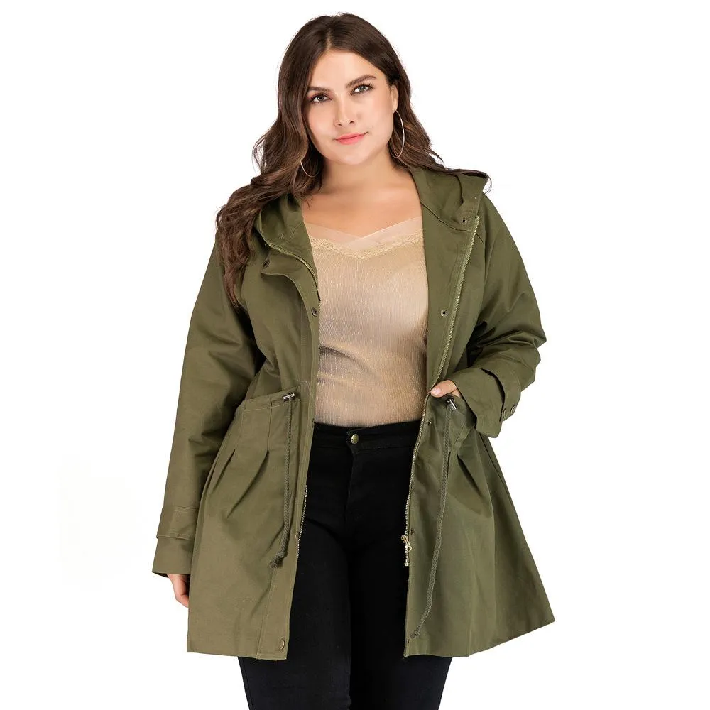 Women Army Green Long Sleeves Hoodies Overcoat for Winter