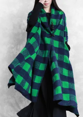 women casual Jackets & Coats green plaid Batwing Sleeve patchwork wool overcoat