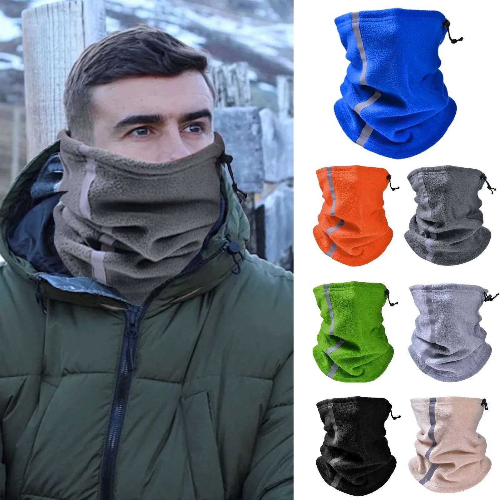 Women Men Outdoor Sport Scarf Adjustable Fleece Neck Gaiter Warmer Ski Mask Reflective Safety Face Cover Hat Winter Warm