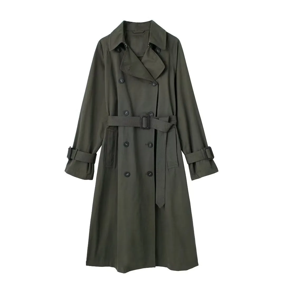 Women's Loose Long Trench Coat And Overcoat With Strap