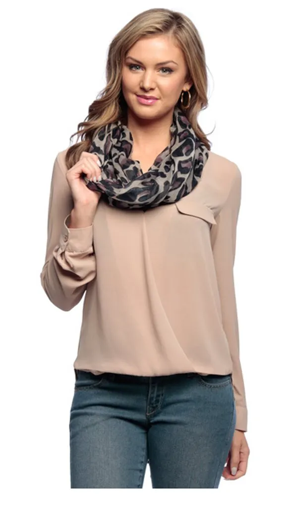 Women's Retro Fashion Two Tone Animal Print Infinity Loop Scarf