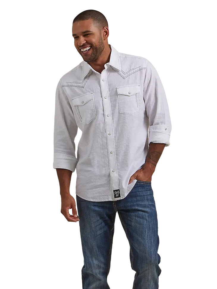 Wrangler Men's Yoke Western Solid White Shirt - Big