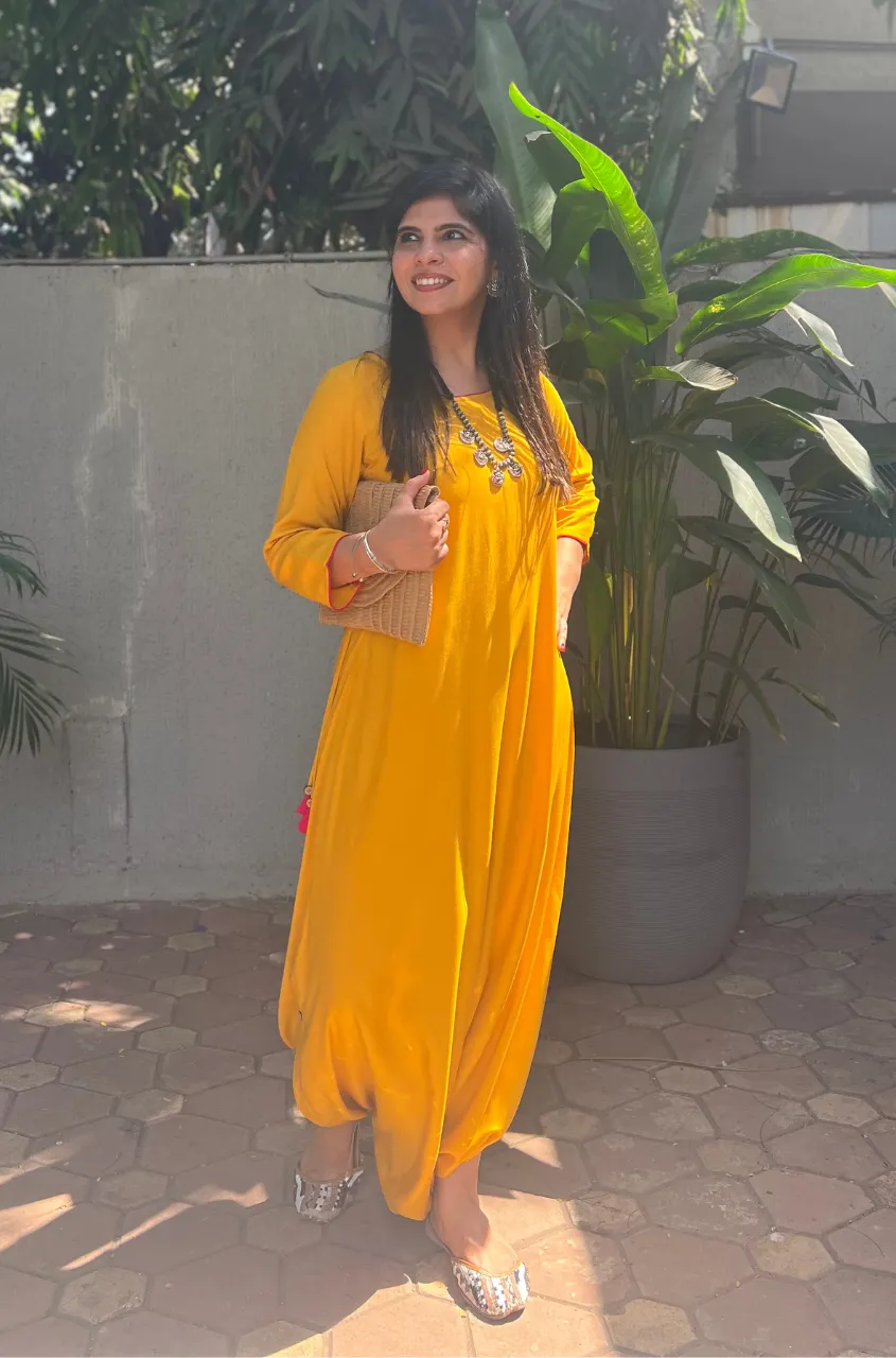 Yellow Solid Dhoti Jumpsuit